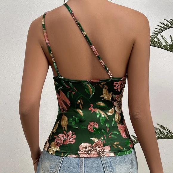 Boho Floral Print One Shoulder Cami Tank Top - Picture 7 of 13